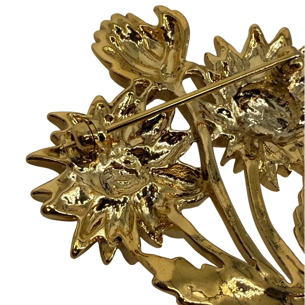 Vintage Avon Gold Tone Floral Brooch Pin Daisies Sunflowers Summer Boho Bohemian - Picture 5 of 6